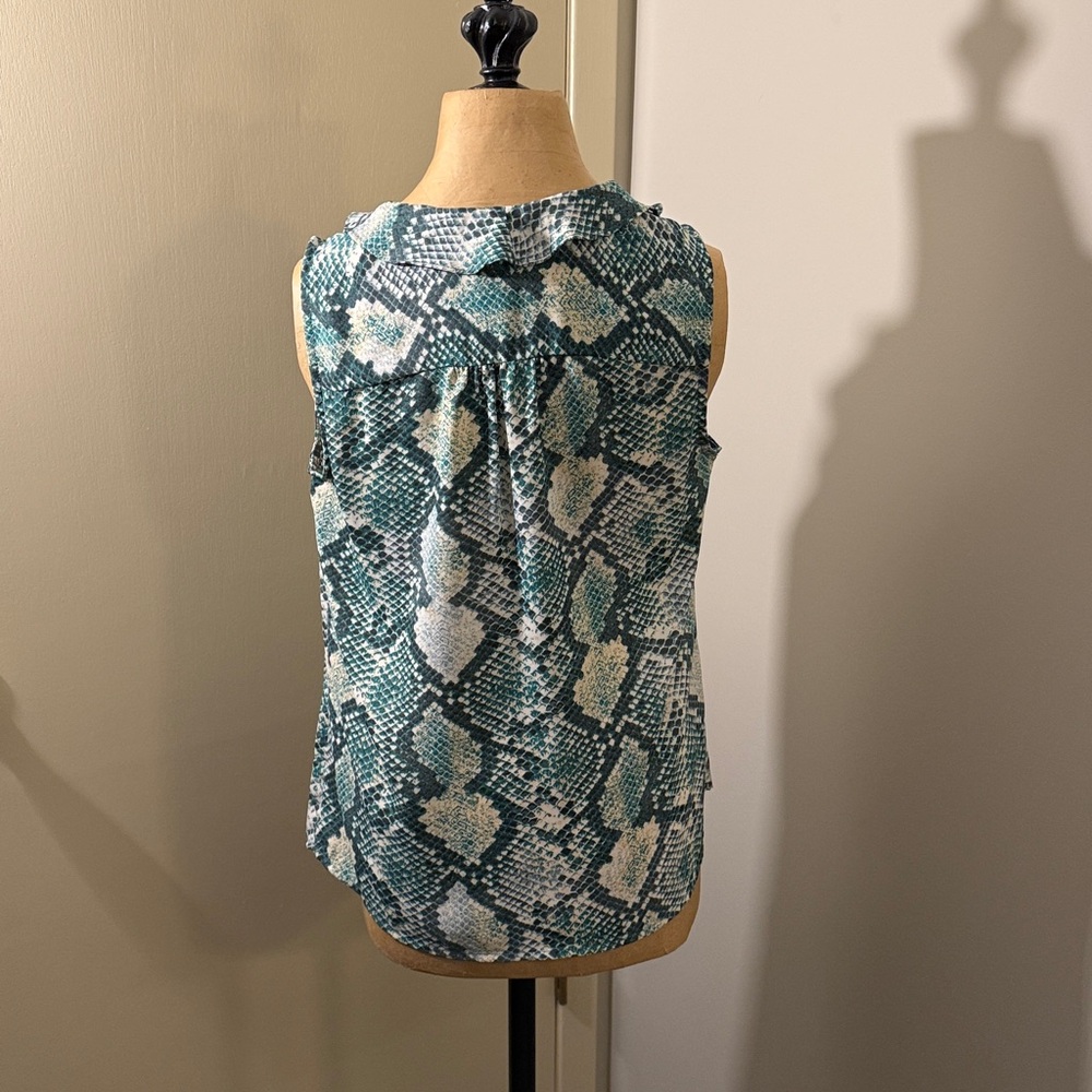 Tahari Arthur Levine snake print teal green cream ruffles - Picture 3 of 7